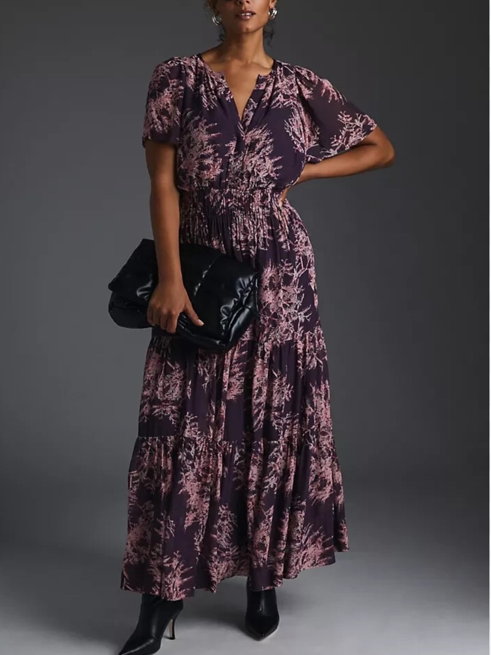 Anthropologie Somerset Chiffon Dress Purple Sz S Floral Chiffon Flowy Boho